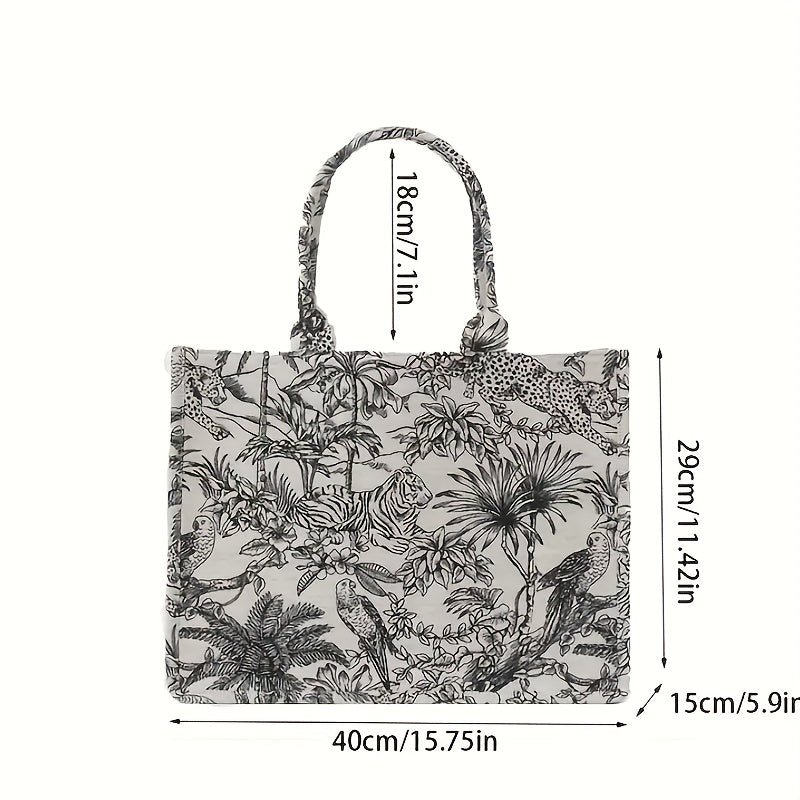 Flower Sketch Large Capacity Canvas Tote Bag - Durable Lightweight Practical Commuter Satchel