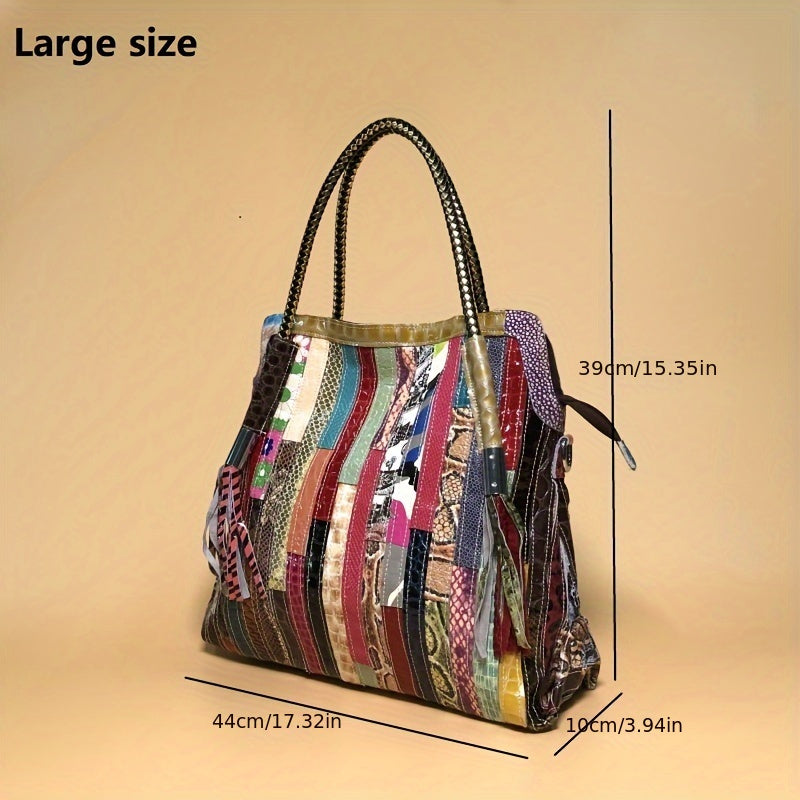 Vintage Stitching Tote Bag - Luxury Genuine Leather Snakeskin Crossbody for Women