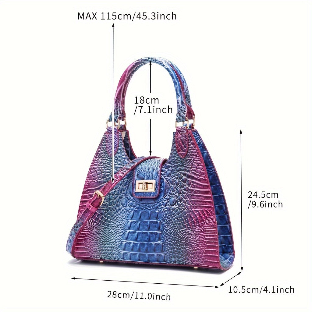 Trendy Colorful Crocodile Pattern Shoulder Bag - Portable Turnlock Perfect Crossbody