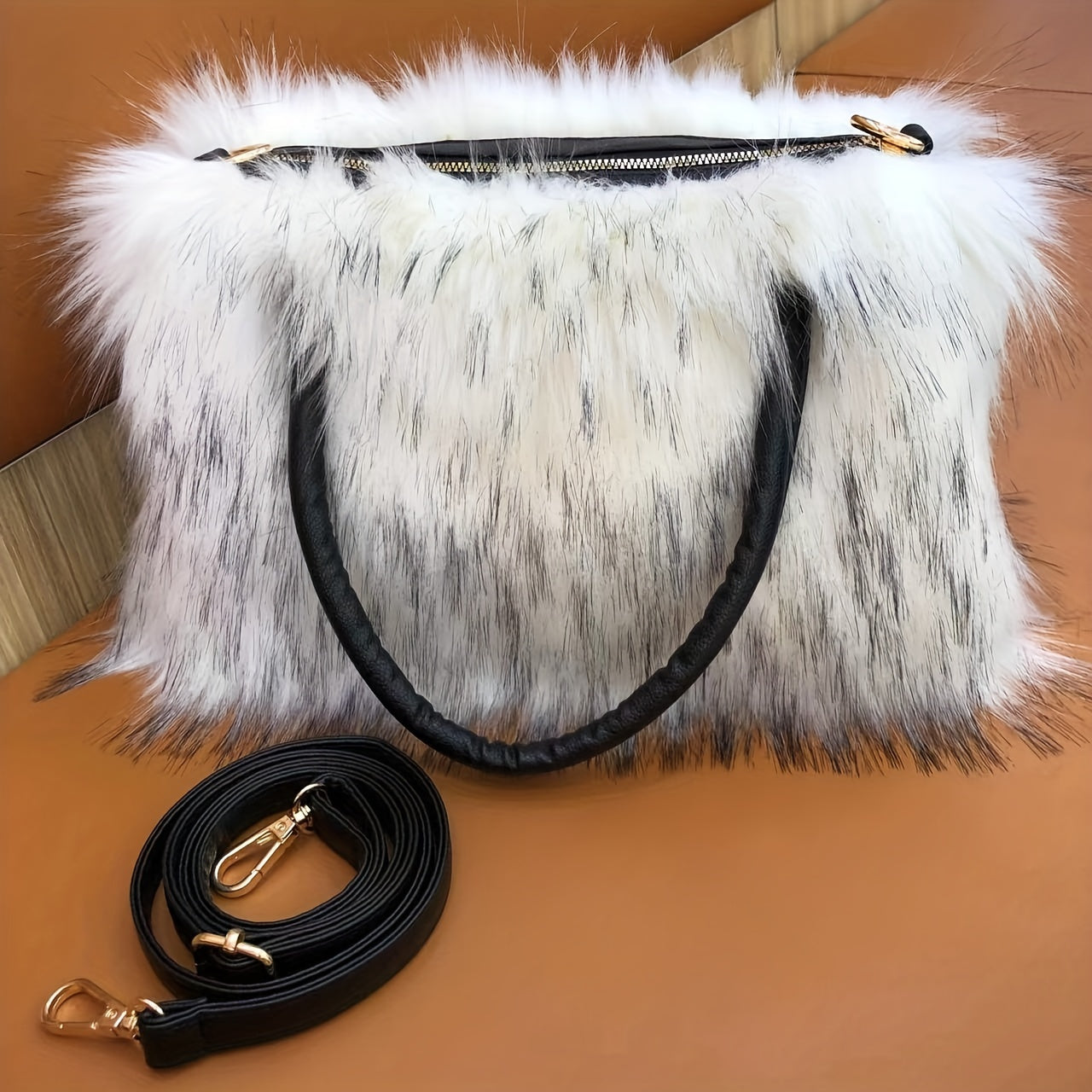 Trendy Faux Fur Tote Bag - Y2K Plush Fluffy Shoulder Handbag for Street Wear
